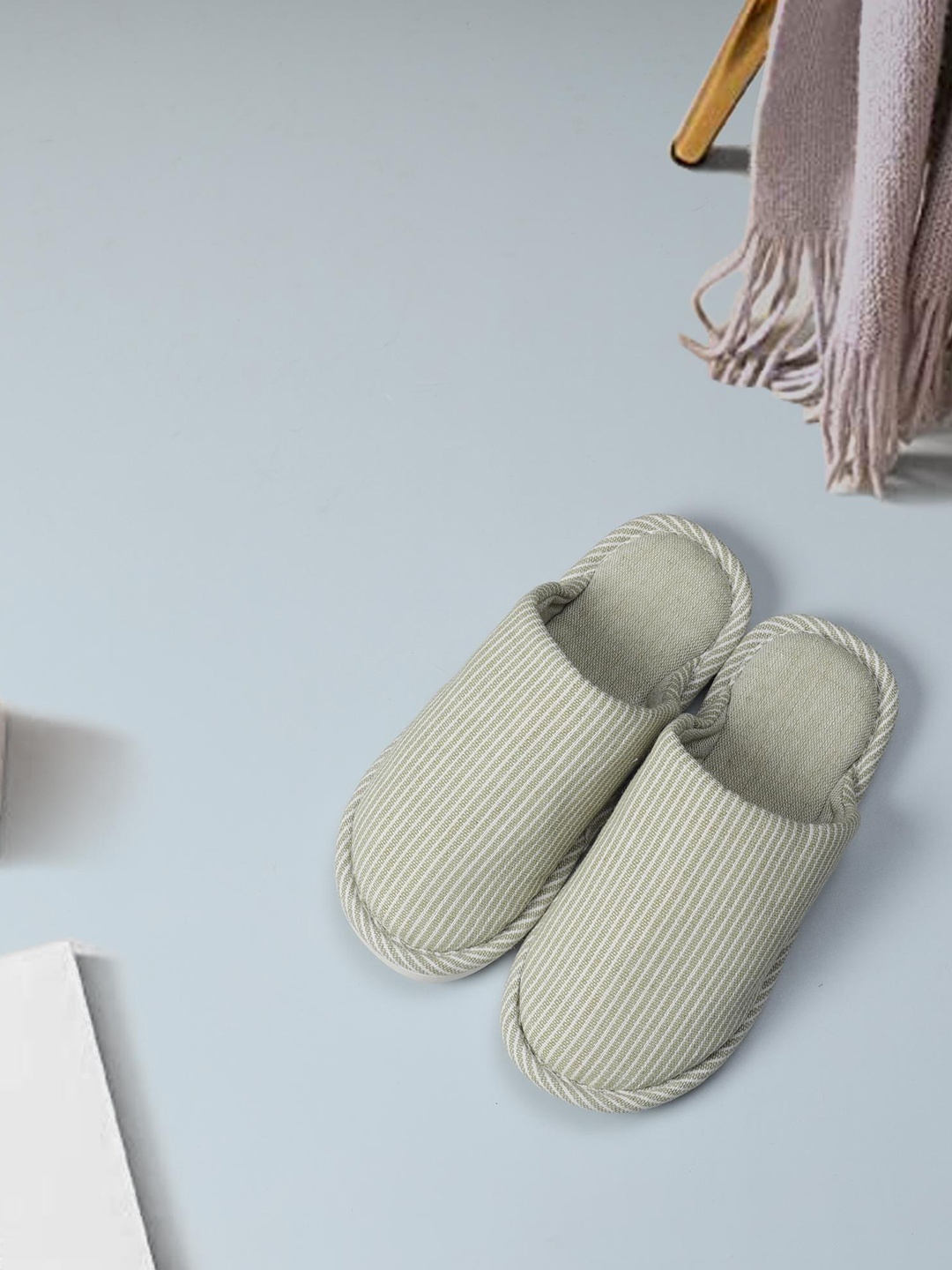 

Mast & Harbour Women Striped Winter Room Slippers, Green