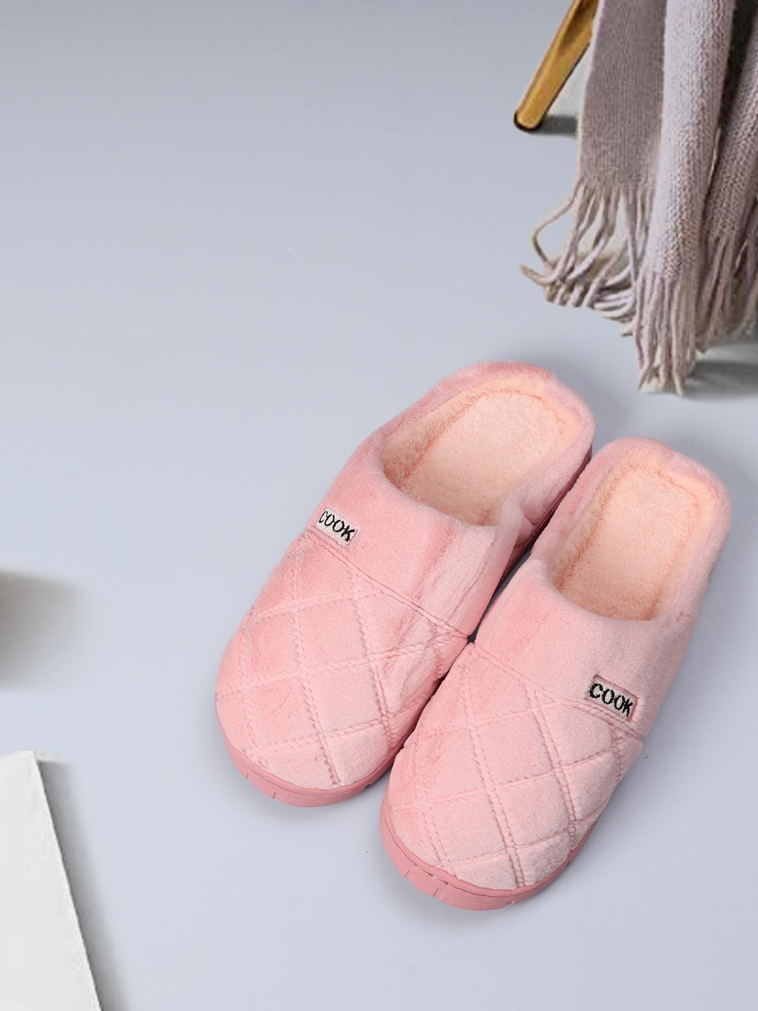 

Mast & Harbour Women Self Design Fur Winter Room Slippers, Pink