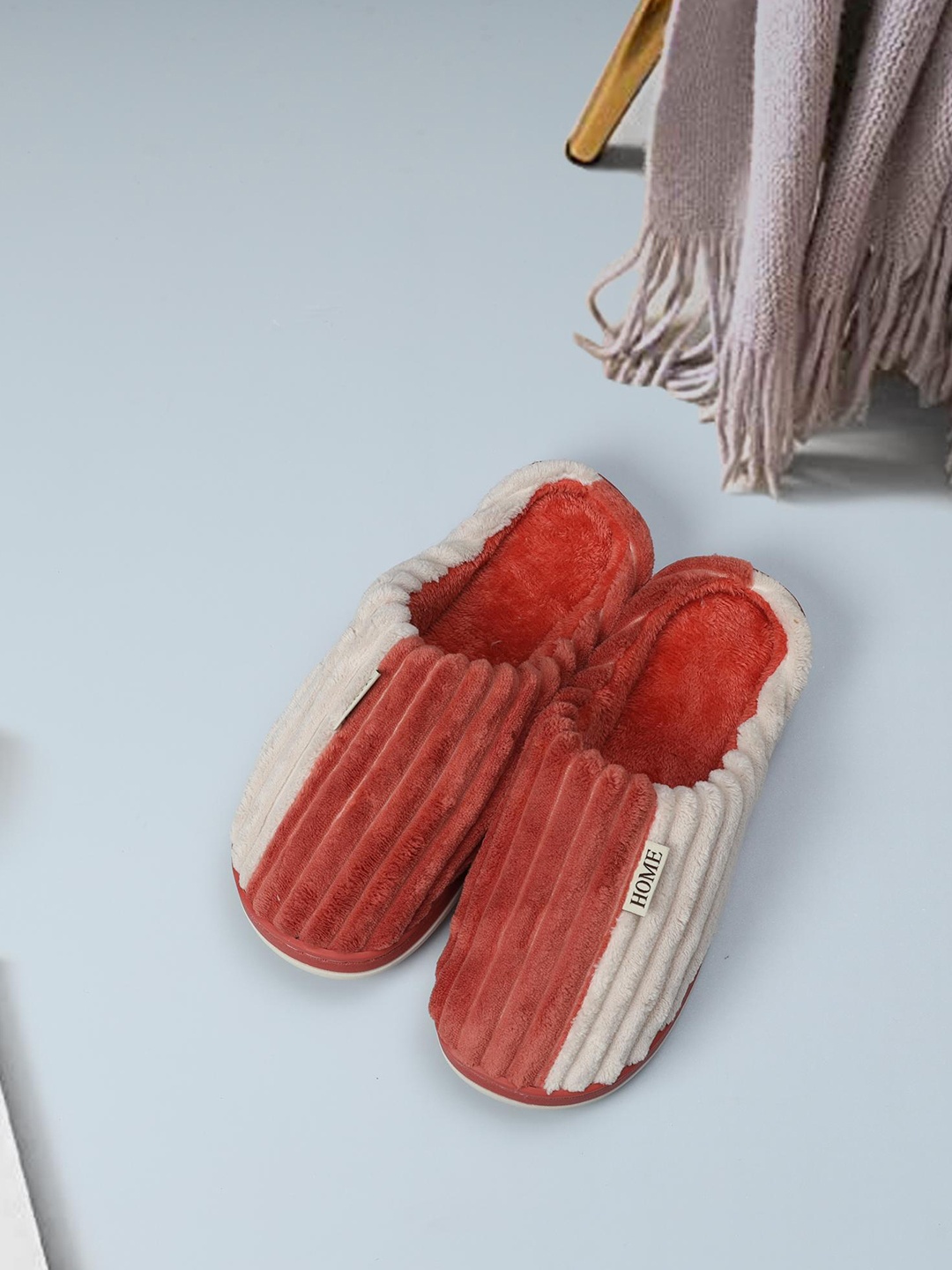 

Mast & Harbour Women Colourblocked Winter Room Slippers, Peach