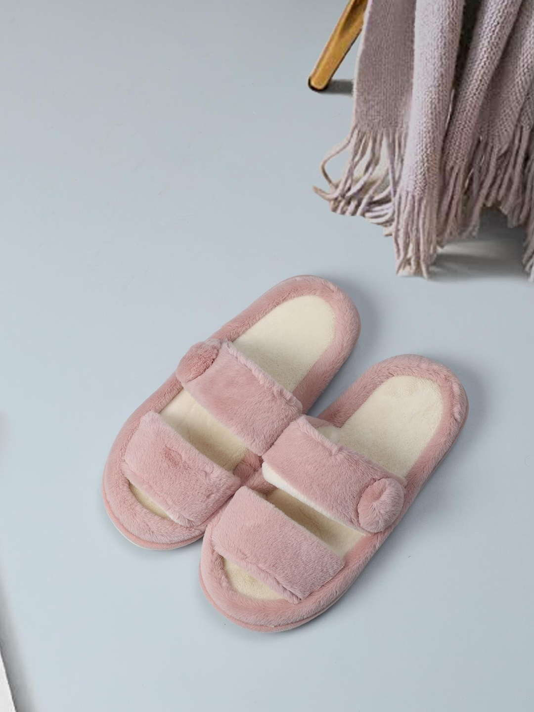 

Mast & Harbour Women Self Design Fur Winter Room Slippers, Pink