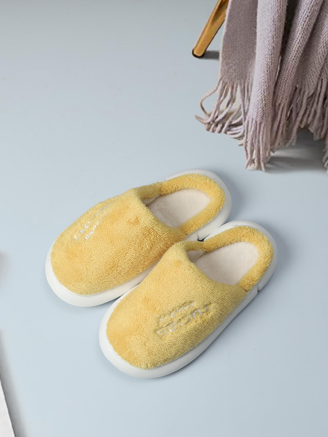 

Mast & Harbour Women Fur Winter Room Slippers, Yellow