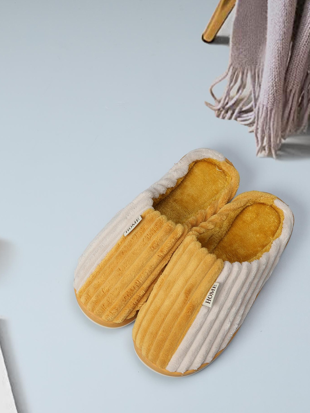 

Mast & Harbour Women Colourblocked Winter Room Slippers, Yellow