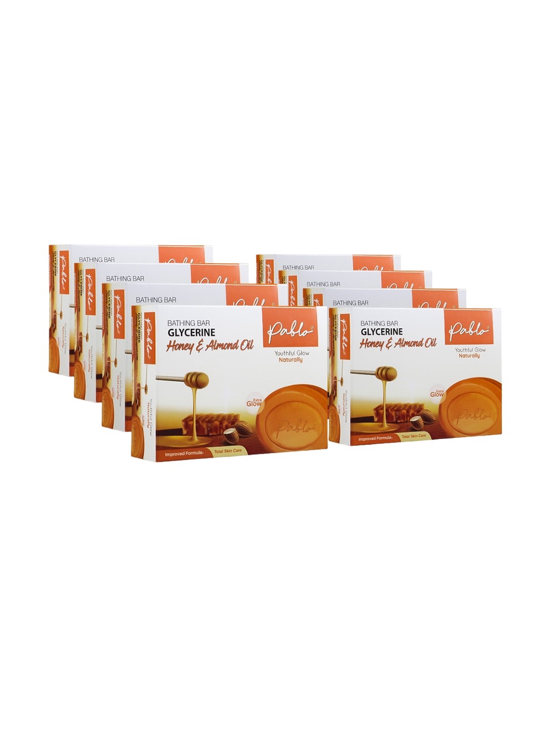 

PABLO Set Of 8 Glycerin Aloe Vera & Honey & Almond Oil Bathing Bars - 75g Each, Multi