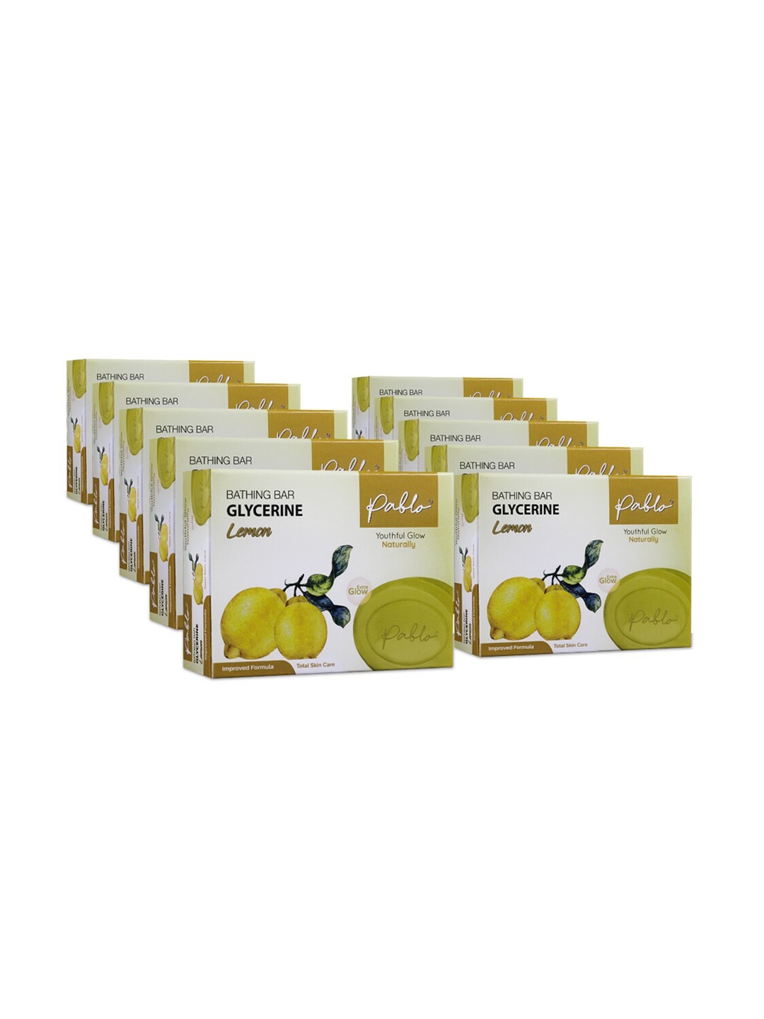 

PABLO Set Of 10 Glycerine & Lemon For Glowing & Smoothening Skin Bath Soaps-60gm Each, Multi