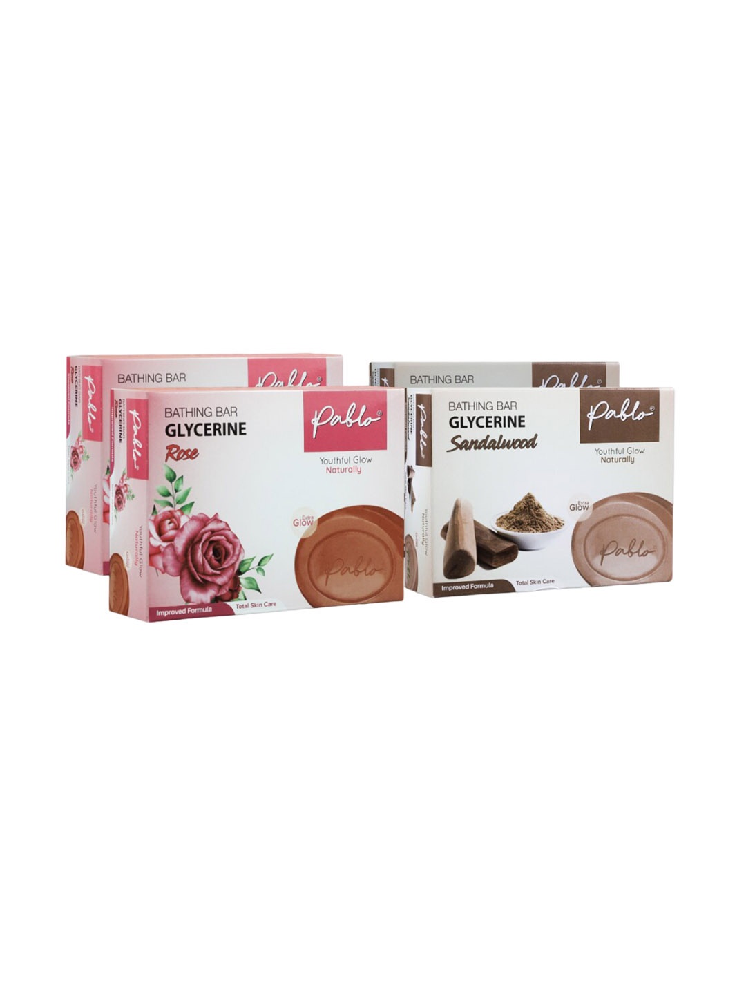 

PABLO Glycerine Set Of 4 Rose & Sandalwood Natural Glow Bathing Bars - 75g Each, Multi