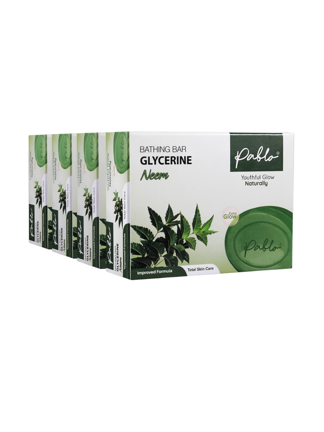 

PABLO Set Of 4 Natural Glowing Neem Bathing Bar, Green