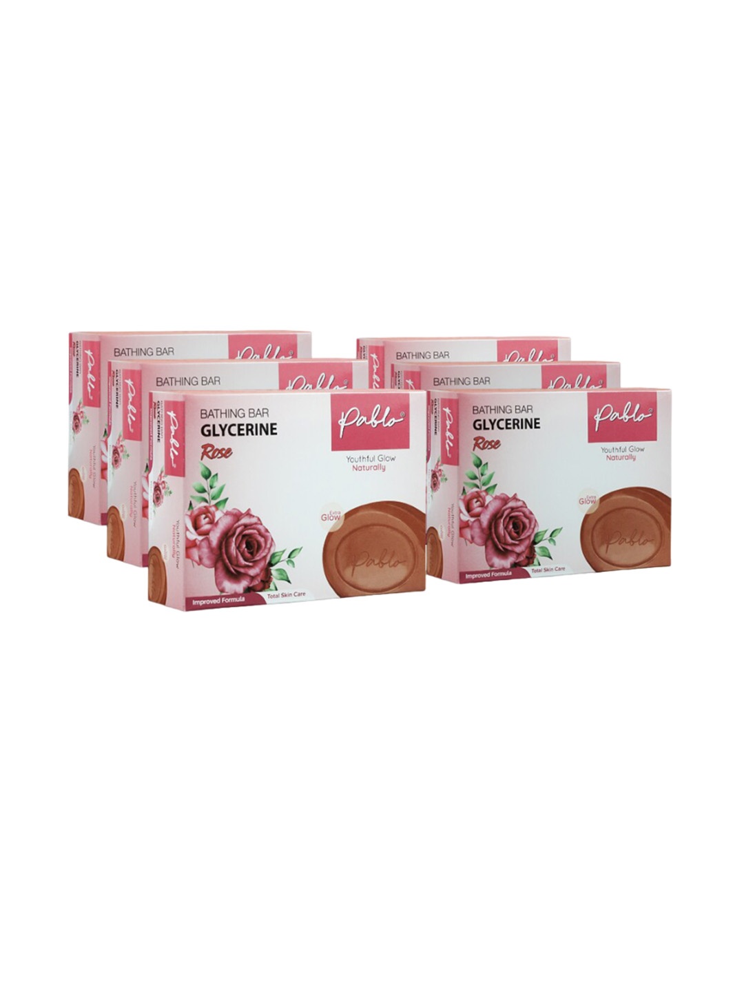 

PABLO Set Of 6 Glycerine Rose Bath Soaps For Glowing & Smooth Skin -50gm each, Pink