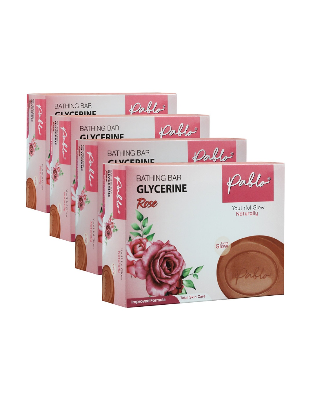 

PABLO Set Of 4 Glycerine Rose Bathing Soap Bar For Extra Glow - 75g Each