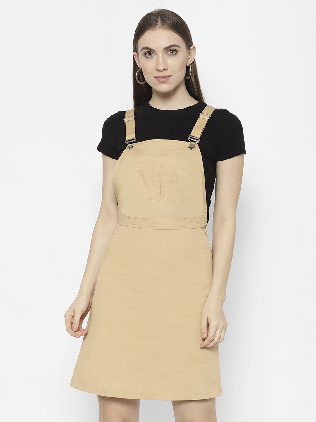 

HOUSE OF KKARMA Shoulder Straps Cotton Pinafore Dress, Beige
