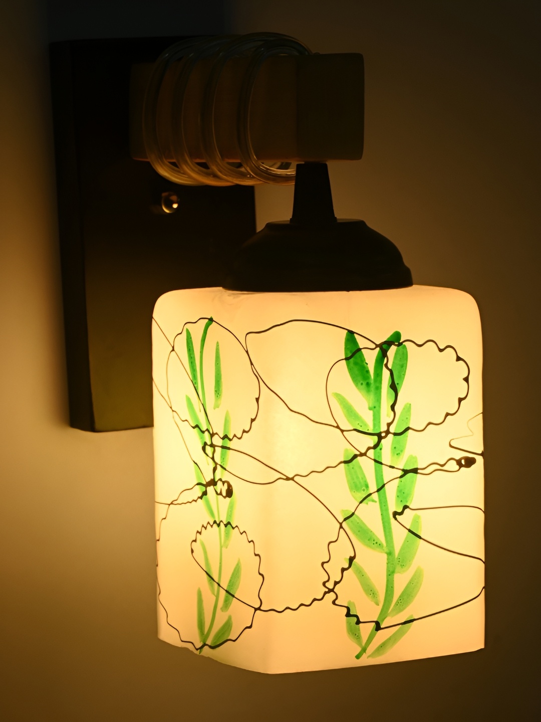 

1ST TIME White & Green Printed Contemporary Square Shaped Glass Wall Lamp