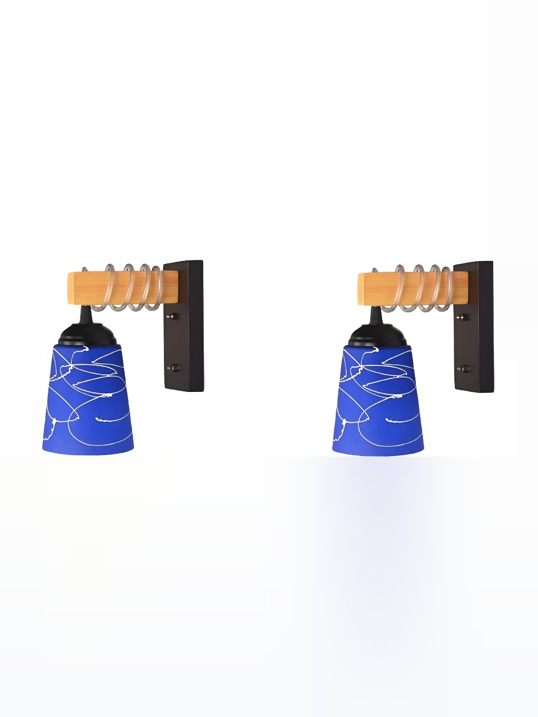 

1ST TIME Blue & White 2 Pieces Printed Glass Traditional Wall Lamp