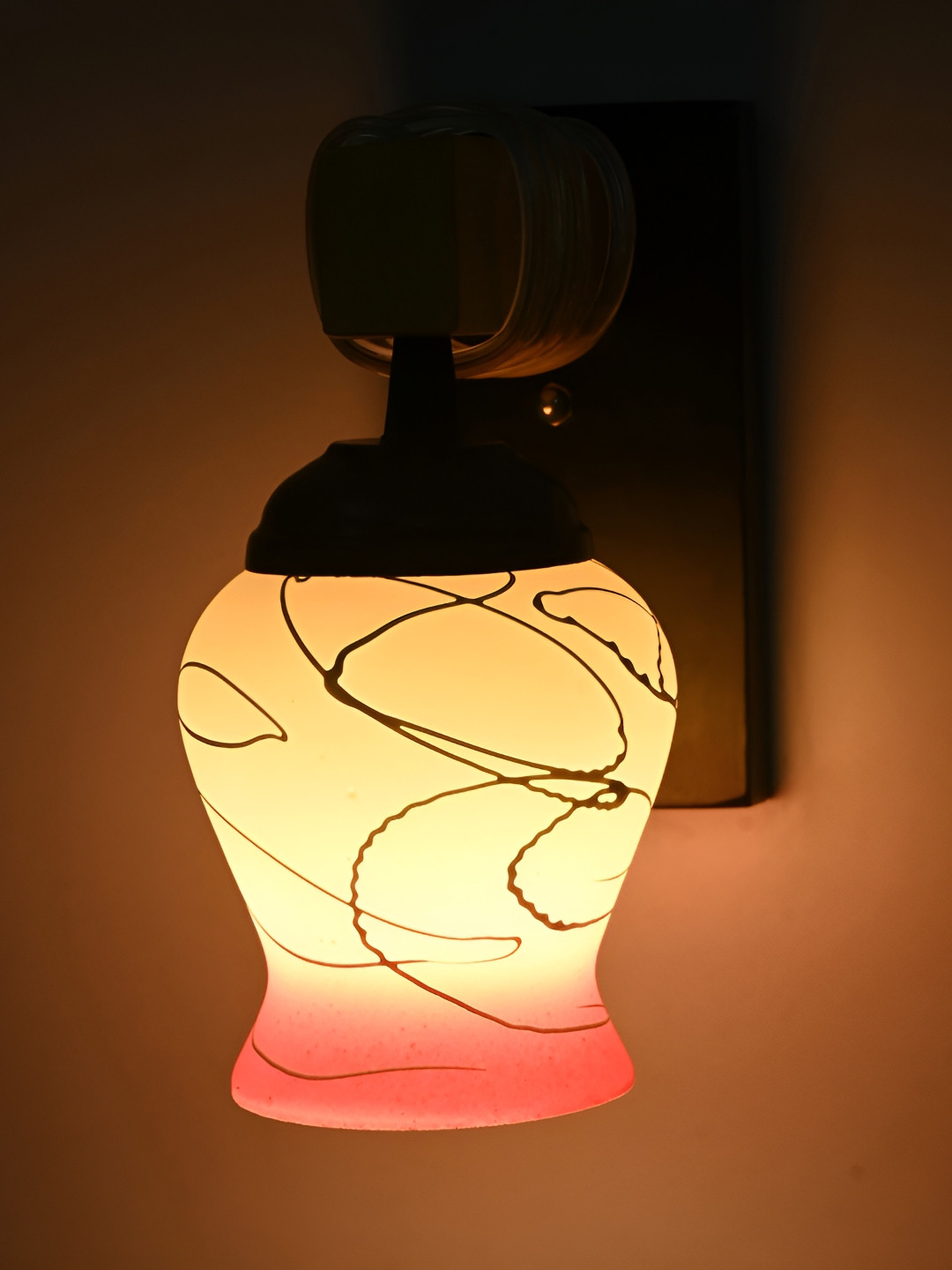 

1ST TIME Pink & White Printed Glass Bell Shaped Contemporary Wall Lamp
