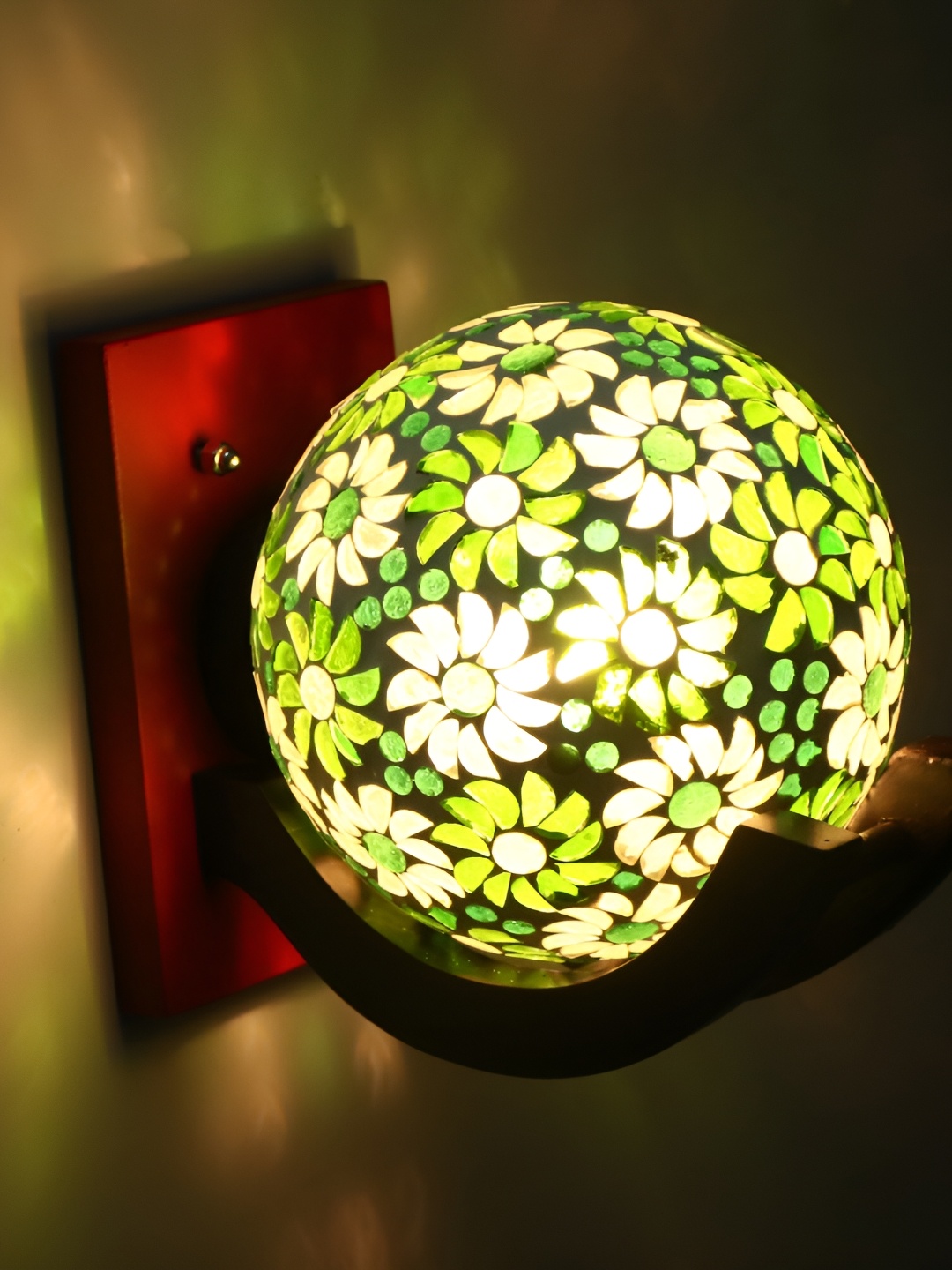 

1ST TIME Green & White Glass Traditional Spherical Shaped Wall Lamp