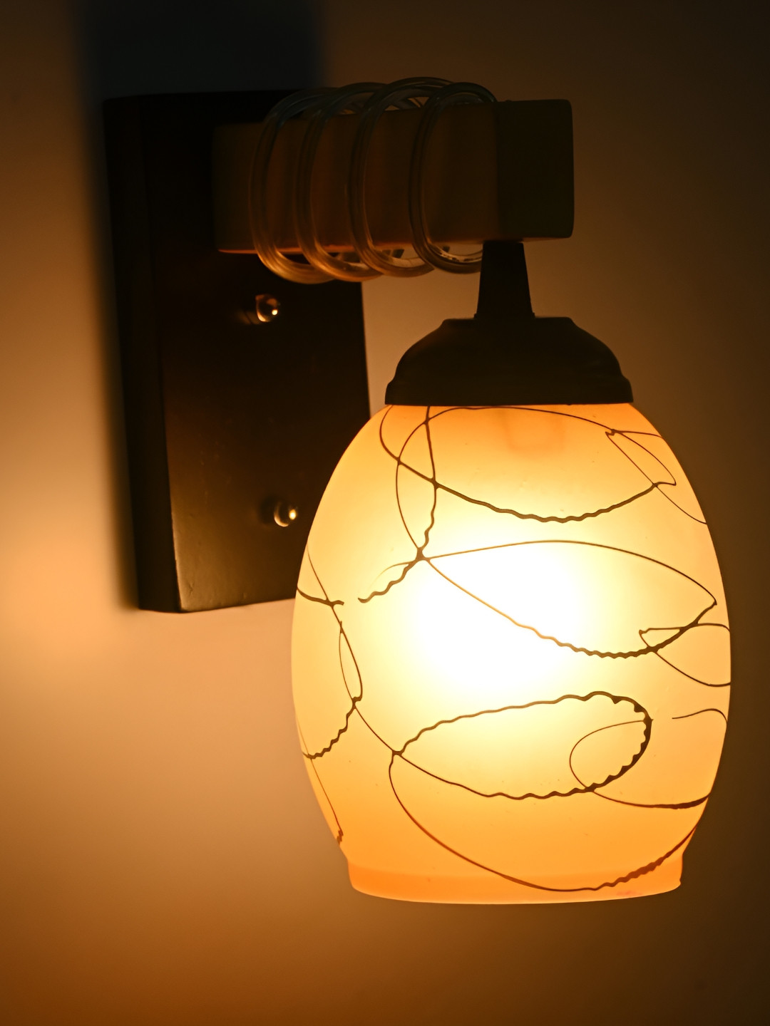 

1ST TIME Yellow & White Glass Printed Contemporary Bell Shaped Wall Lamp