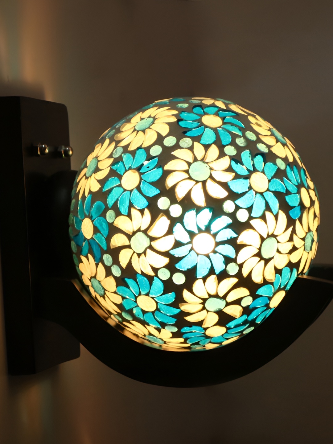 

1ST TIME White & Blue Printed Glass Traditional Spherical Shaped Wall Lamp