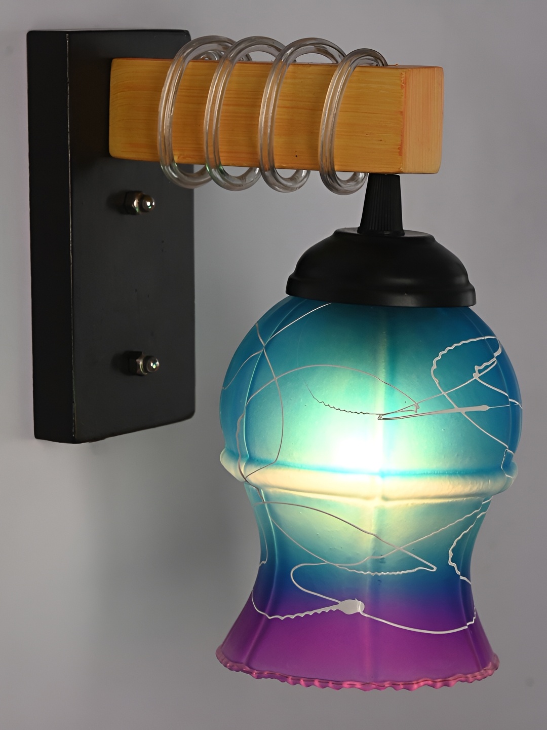 

1ST TIME Green & Pink Printed Glass Traditional Wall Lamp