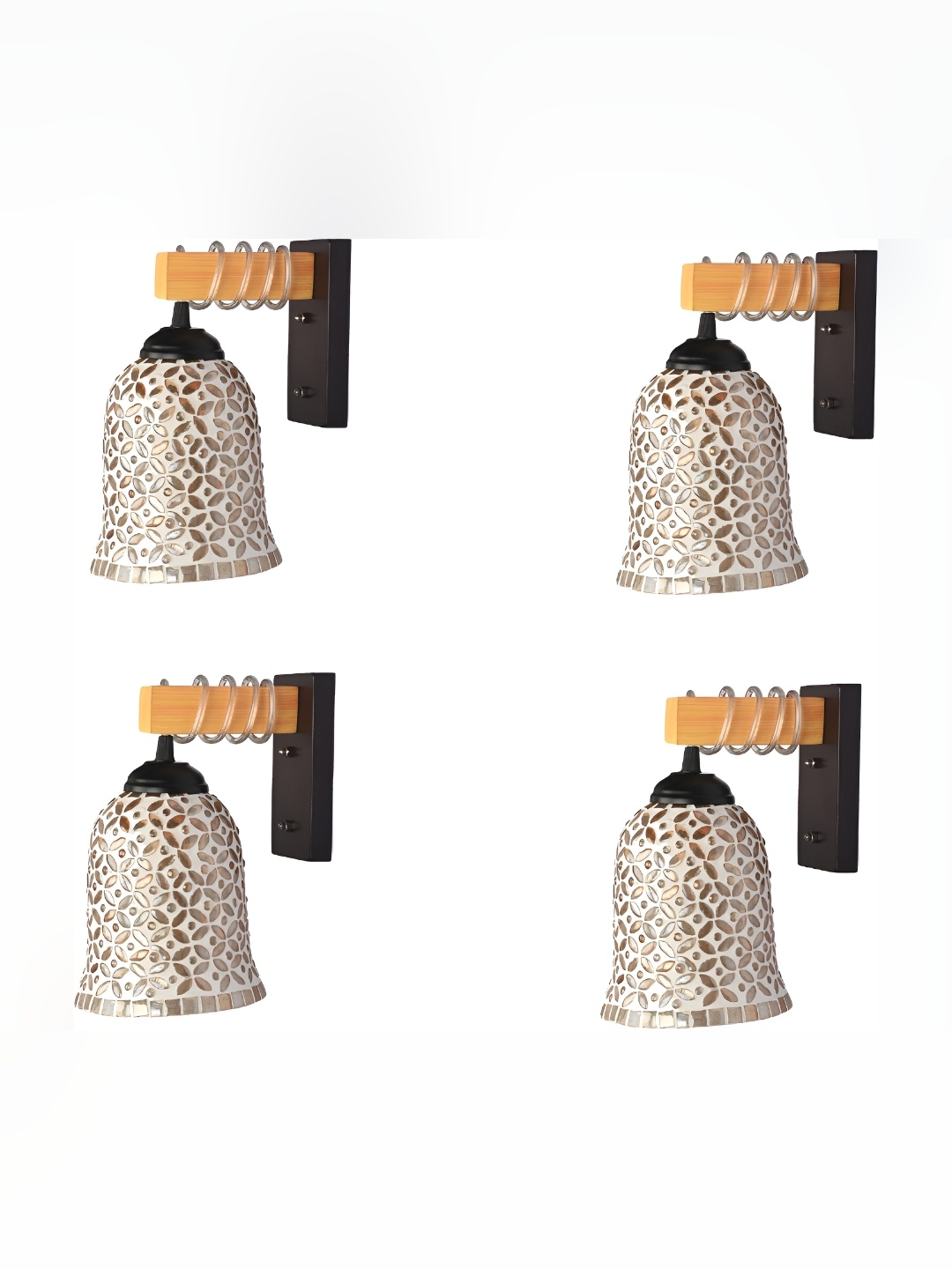

1ST TIME Yellow & White 4 Pieces Textured Bell Shaped Glass Wall Lamps