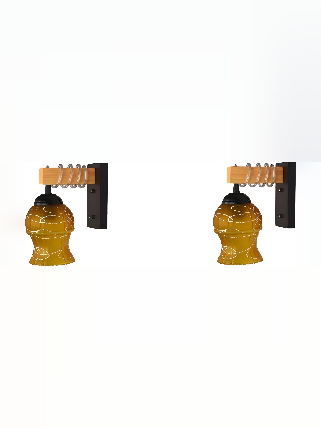 

1ST TIME Yellow & Black 2 Pieces Printed Glass Traditional Wall Lamp