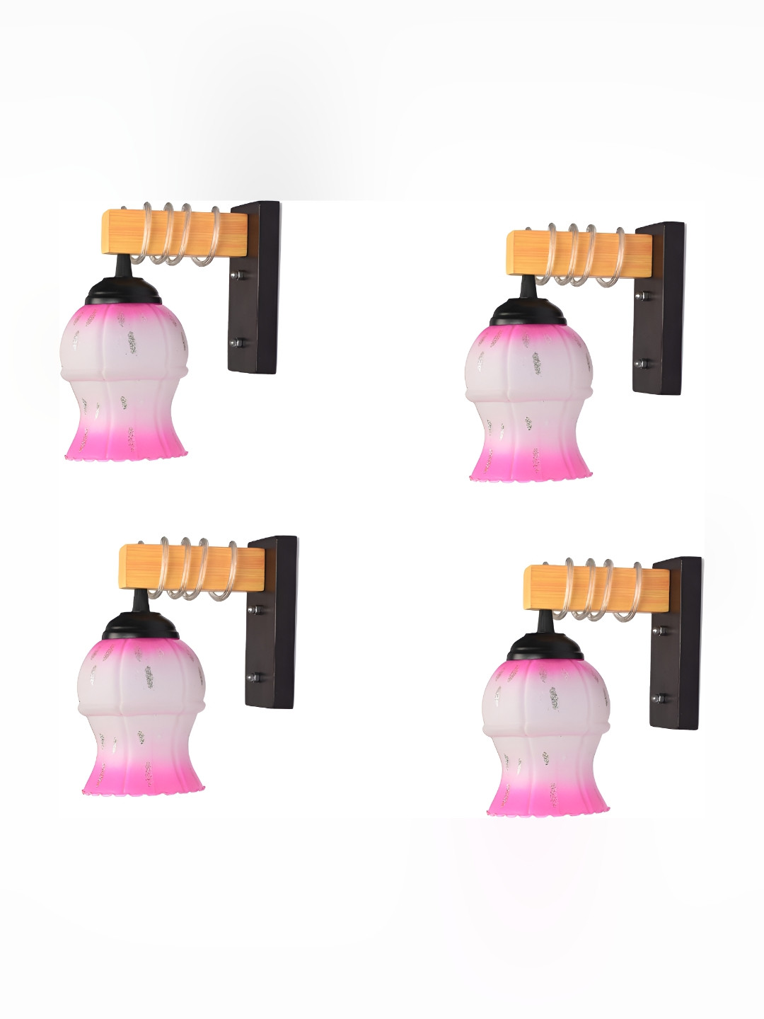 

1ST TIME Pink & White 4 Pieces Printed Glass Contemporary Bell Shaped Wall Lamps