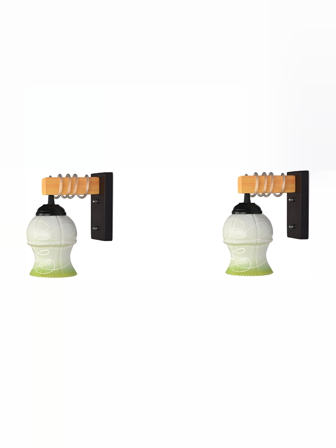 

1ST TIME Green & White 2 Pieces Printed Glass Traditional Abstract Shaped Wall Lamps