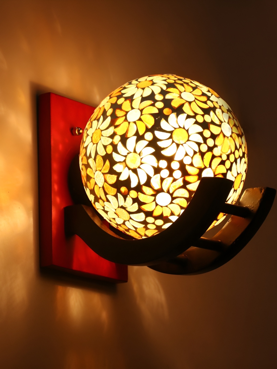 

1ST TIME White & Brown Textured Spherical Shaped Glass Wall Lamp