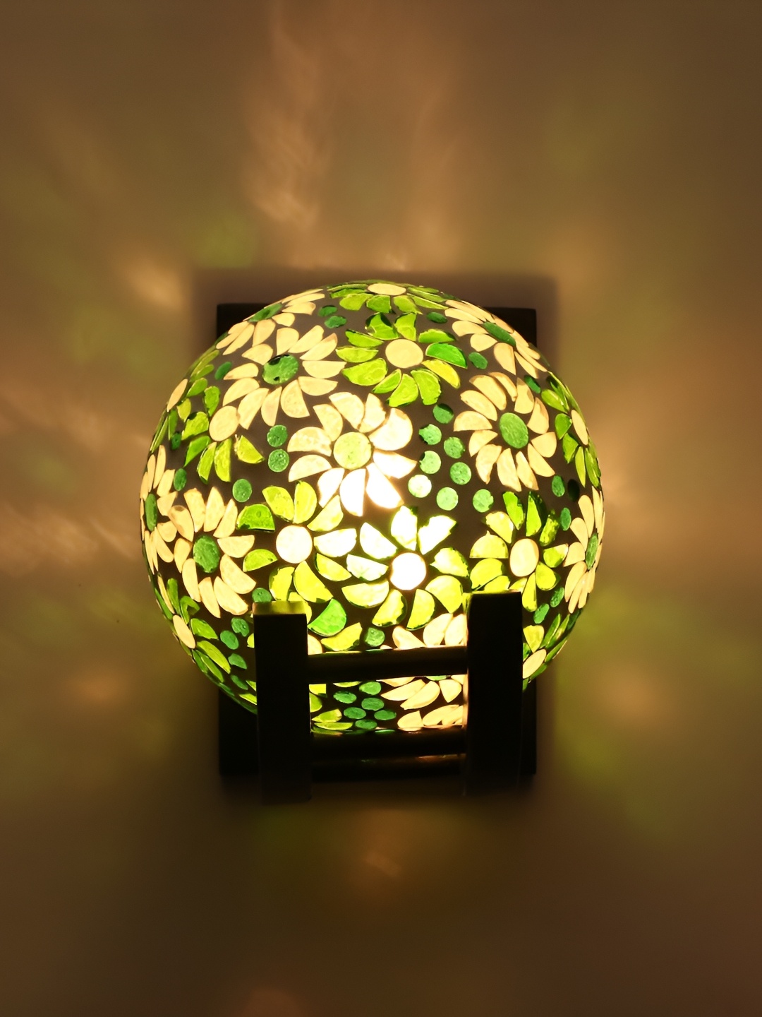 

1ST TIME Yellow & Green Textured Glass Traditional Spherical Shaped Wall Lamp