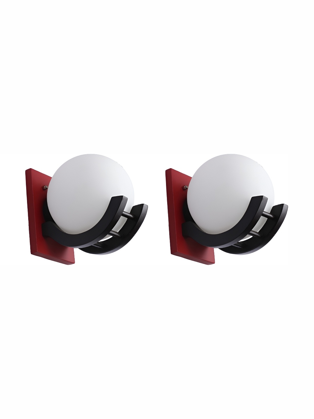 

1ST TIME White & Black 2 Pieces Glass Traditional Spherical Shaped Wall Lamps