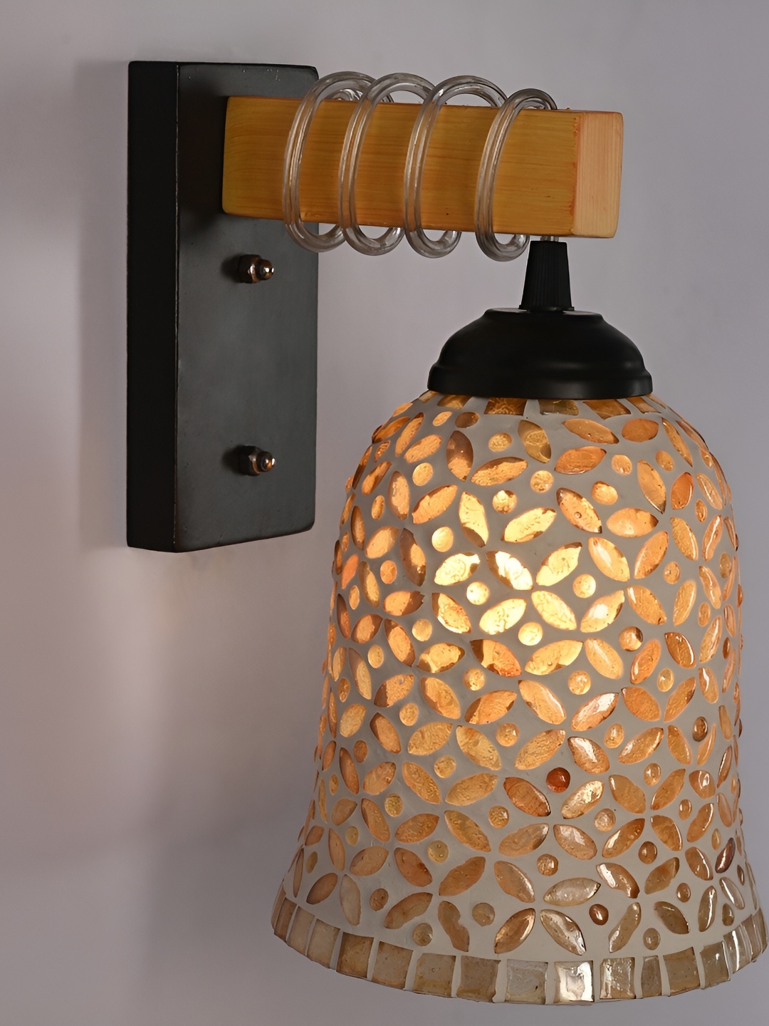

1ST TIME White & Gold-Toned Textured Glass Traditional Wall Lamp