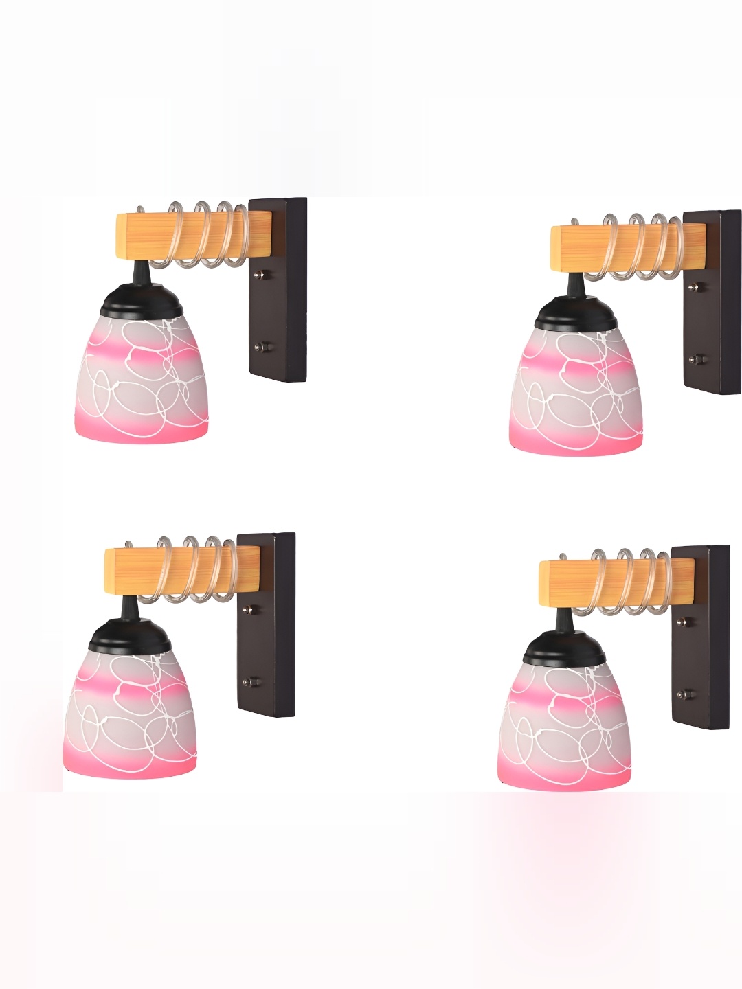 

1ST TIME Pink & White 4 Pieces Printed Glass Bell Shaped Contemporary Wall Lamps