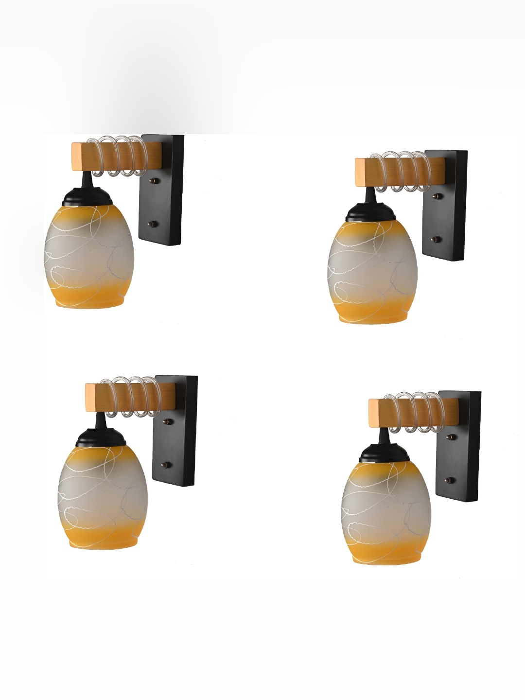 

1ST TIME Yellow & White 4 Pieces Printed Glass Traditional Abstract Shaped Wall Lamp