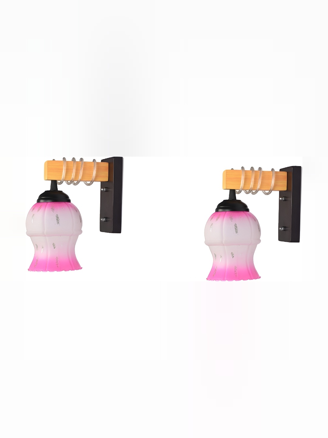 

1ST TIME Pink & White 2 Pieces Colourblocked Bell Shaped Glass Wall Lamps