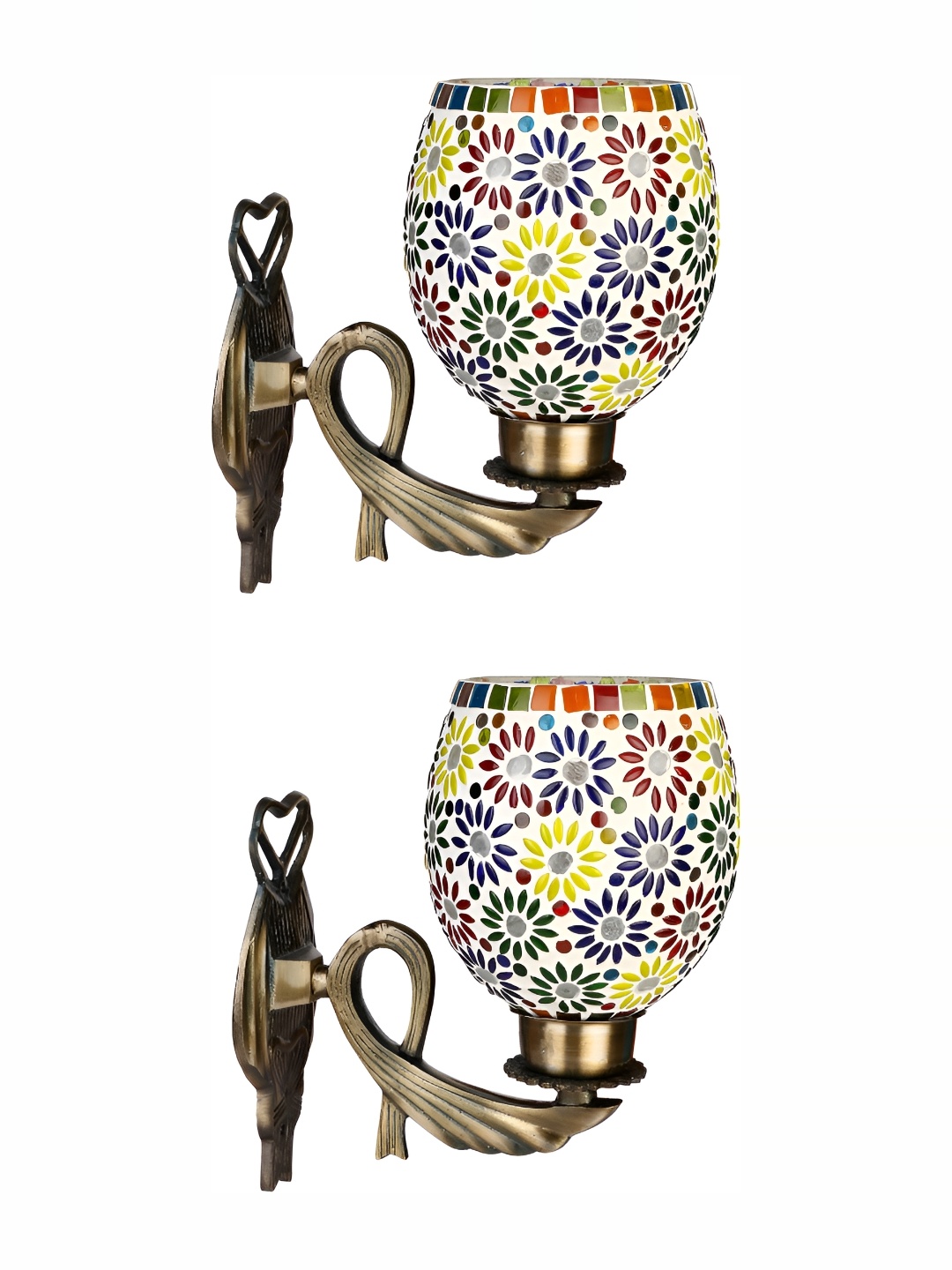 

1ST TIME White & Yellow 2 Pcs Printed Contemporary Bell Shaped Glass Wall Lamp