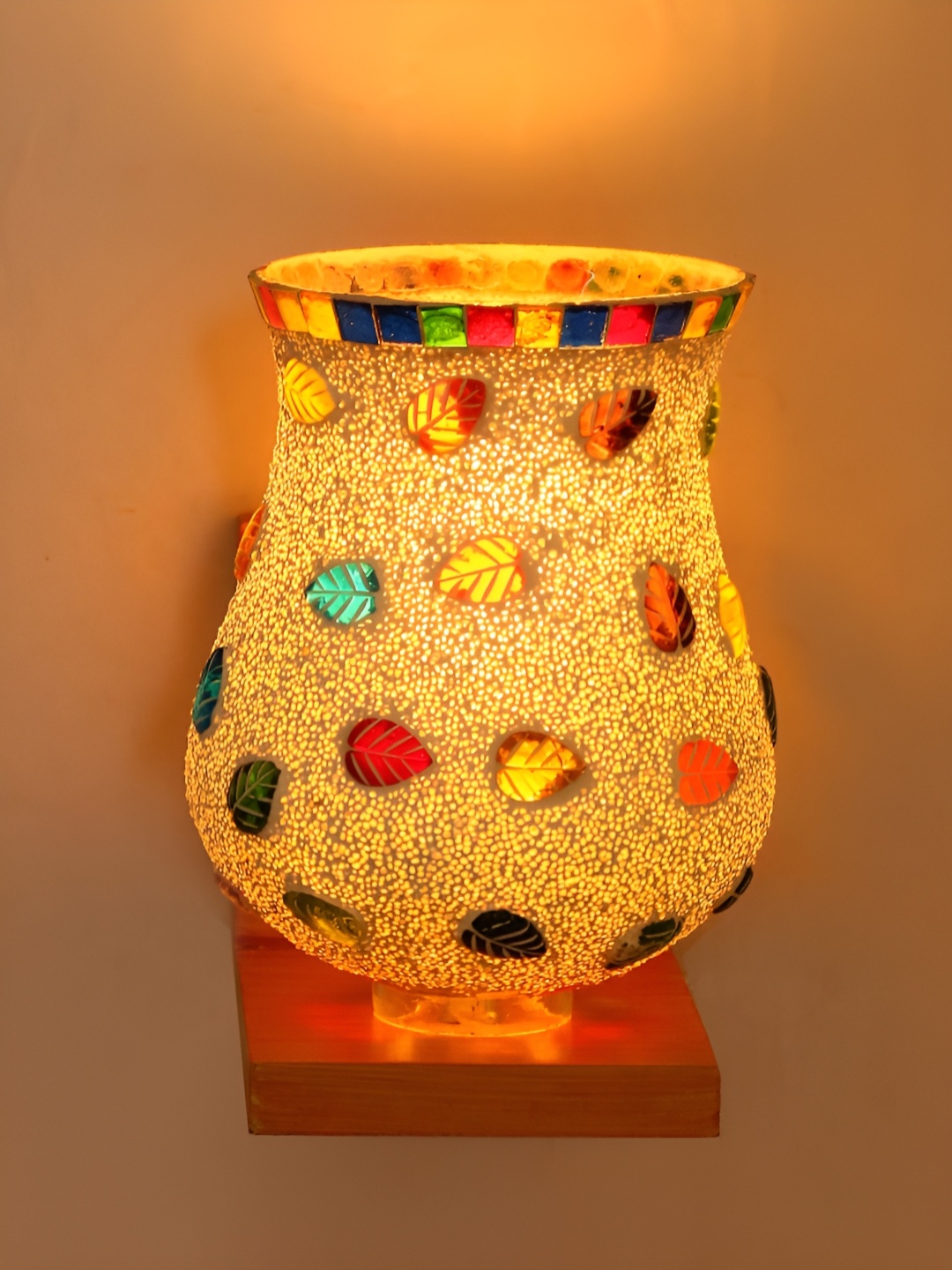 1ST TIME Beige & Red Textured Glass Contemporary Wall Lamp