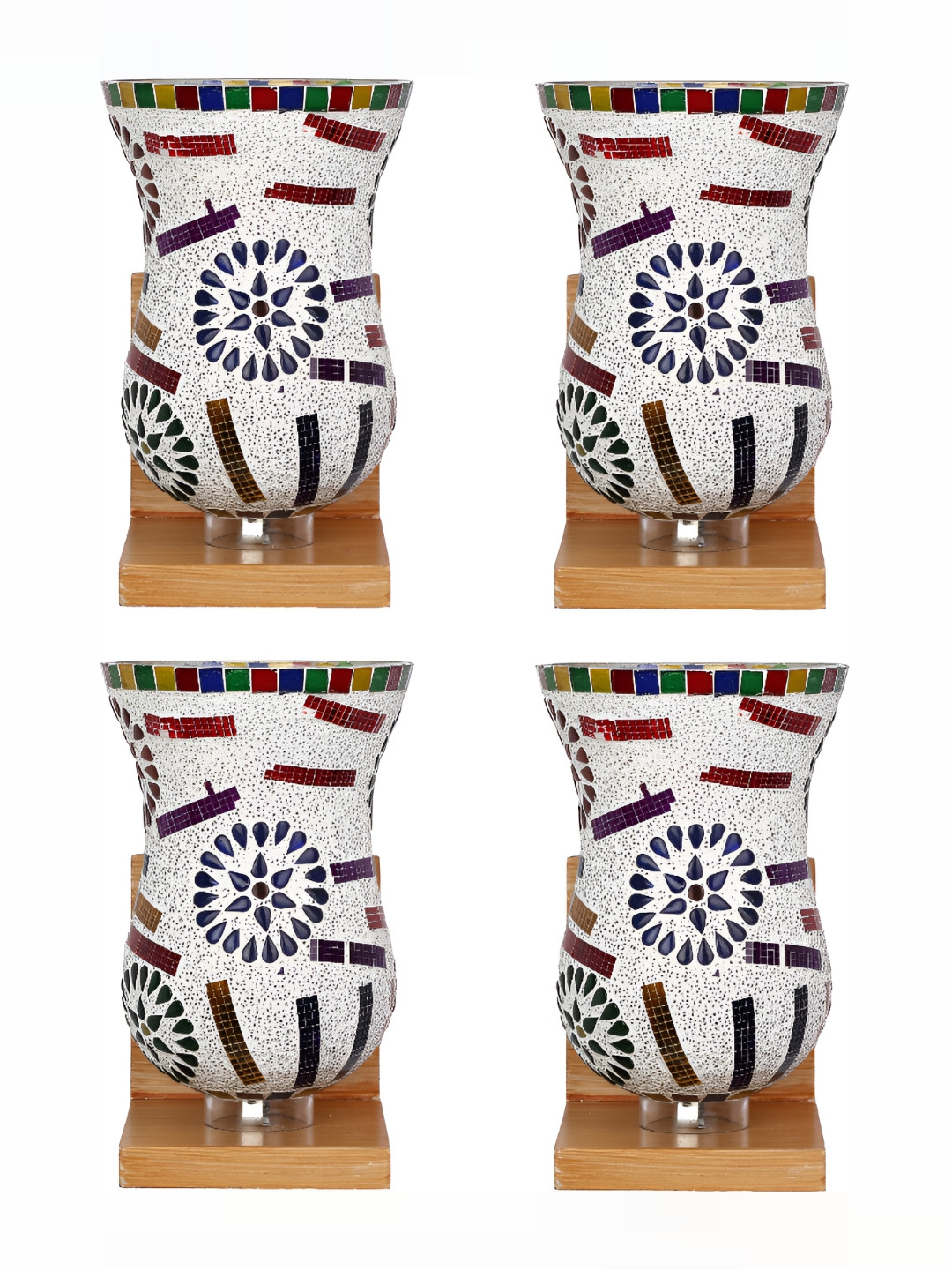 

1ST TIME White & Red 4 Pieces Textured Glass Contemporary Bell Shaped Wall Lamps