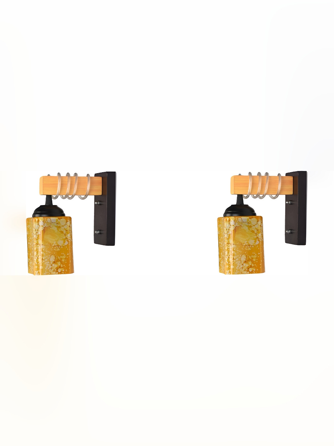 

1ST TIME Yellow & Orange 2 Pieces Printed Glass Contemporary Wall Lamps