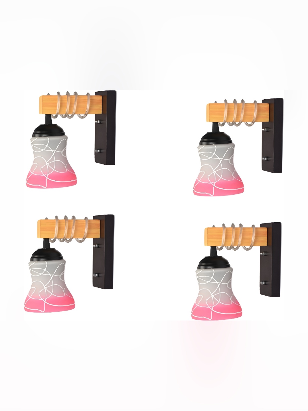 

1ST TIME Pink & White 4 Pieces Printed Glass Traditional Cylinder Shaped Wall Lamp