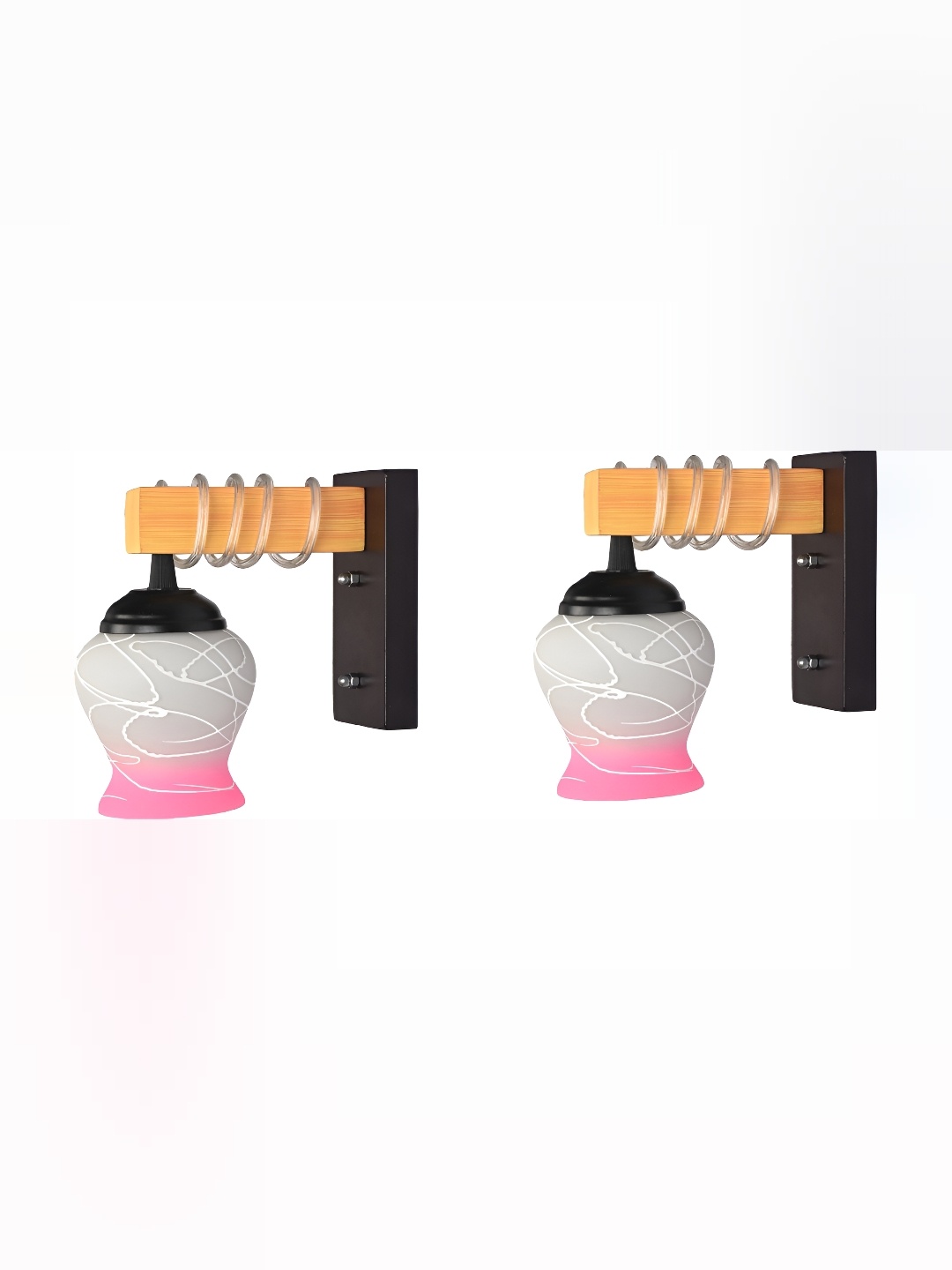 

1ST TIME Grey & Pink 4 Pieces Textured Glass Contemporary Bell Shaped Wall Lamps