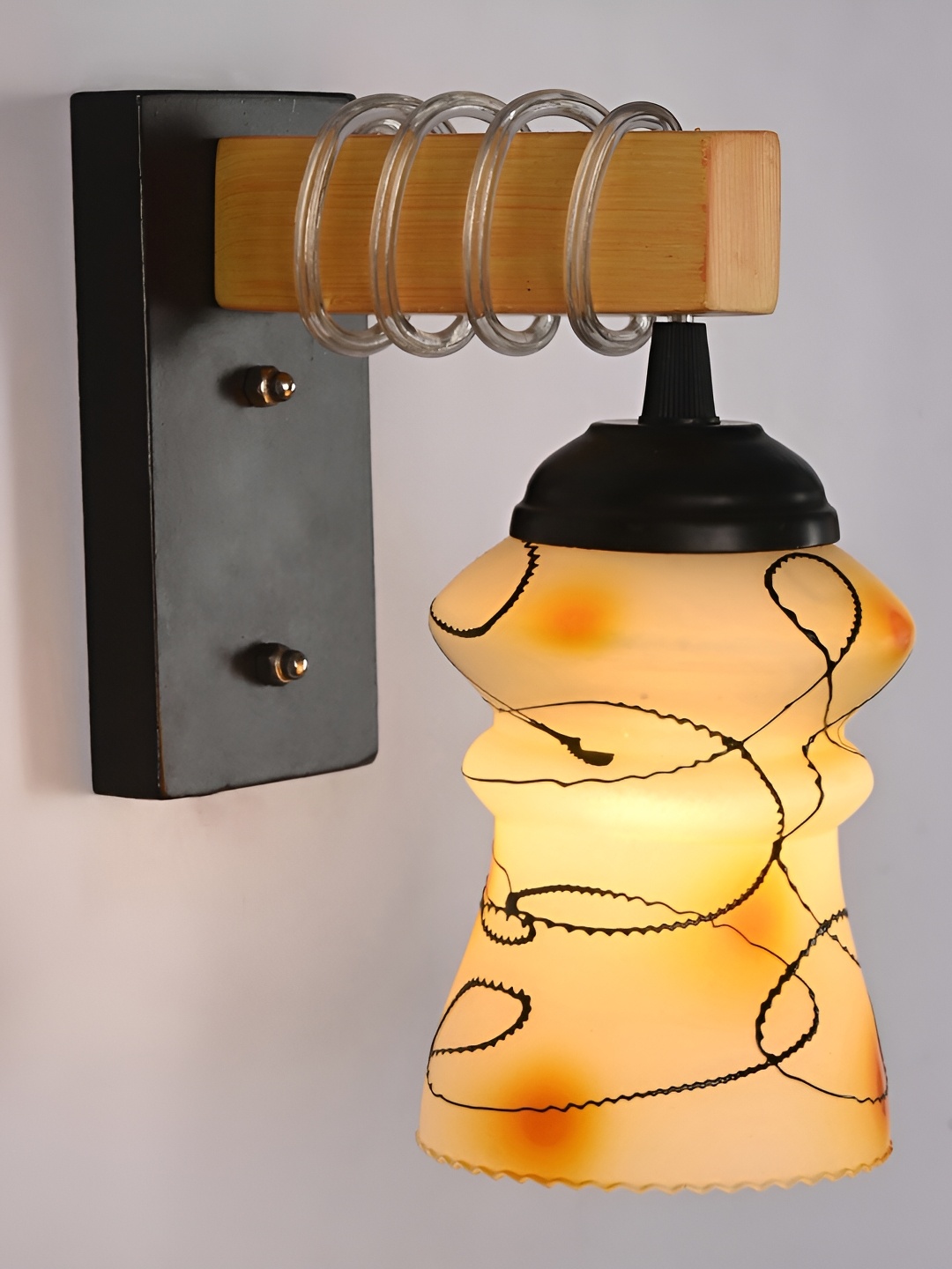 

1ST TIME Yellow & White Printed Glass Contemporary Bell Shaped Wall Lamp