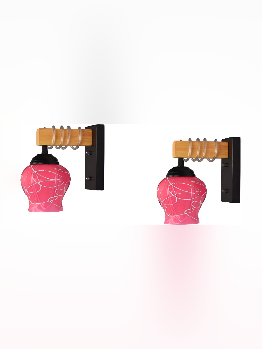 

1ST TIME Pink & Black 2 Pieces Glass Printed Contemporary Bell Shaped Wall Lamps