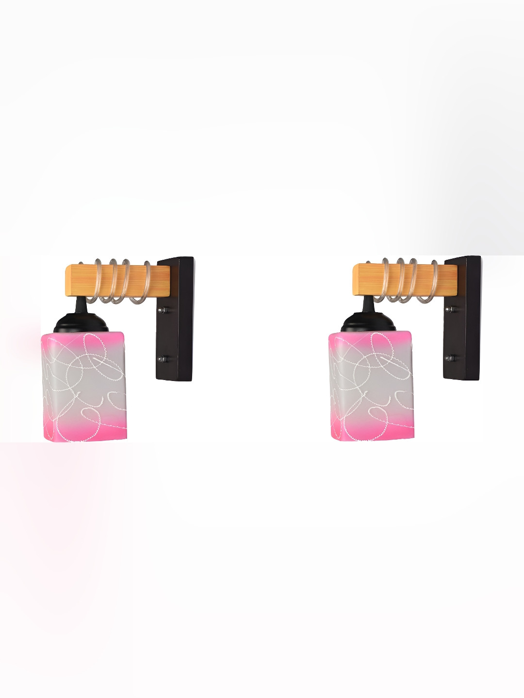 

1ST TIME Pink & White 2 Pcs Printed Contemporary Rectangle Shaped Glass Wall Lamp