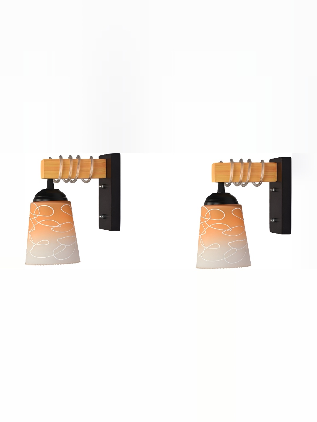 

1ST TIME Orange & White 2 Pieces Printed Glass Contemporary Wall Lamps