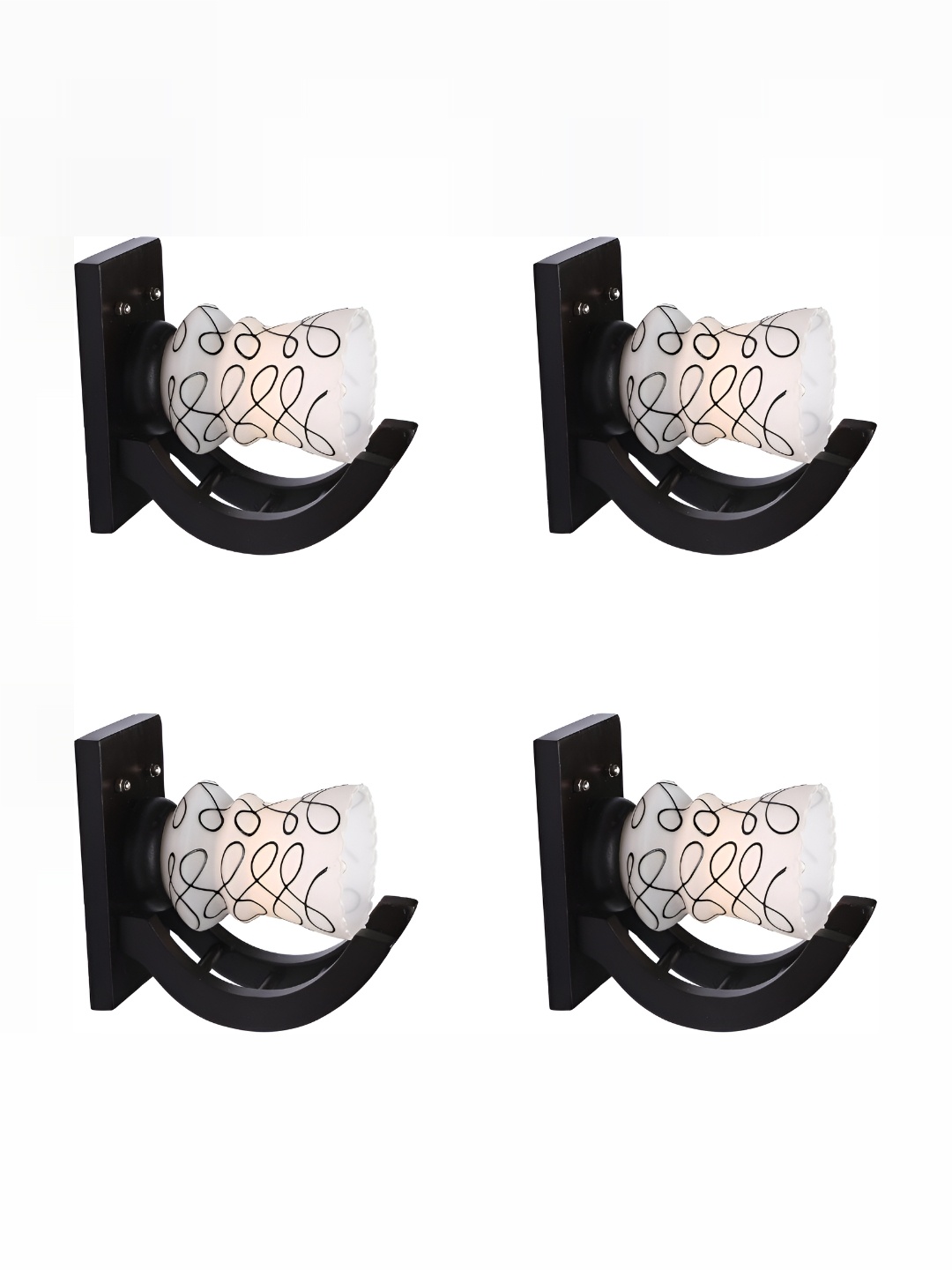 

1ST TIME White & Black 4 Pieces Printed Glass Contemporary Bell Shaped Wall Lamps