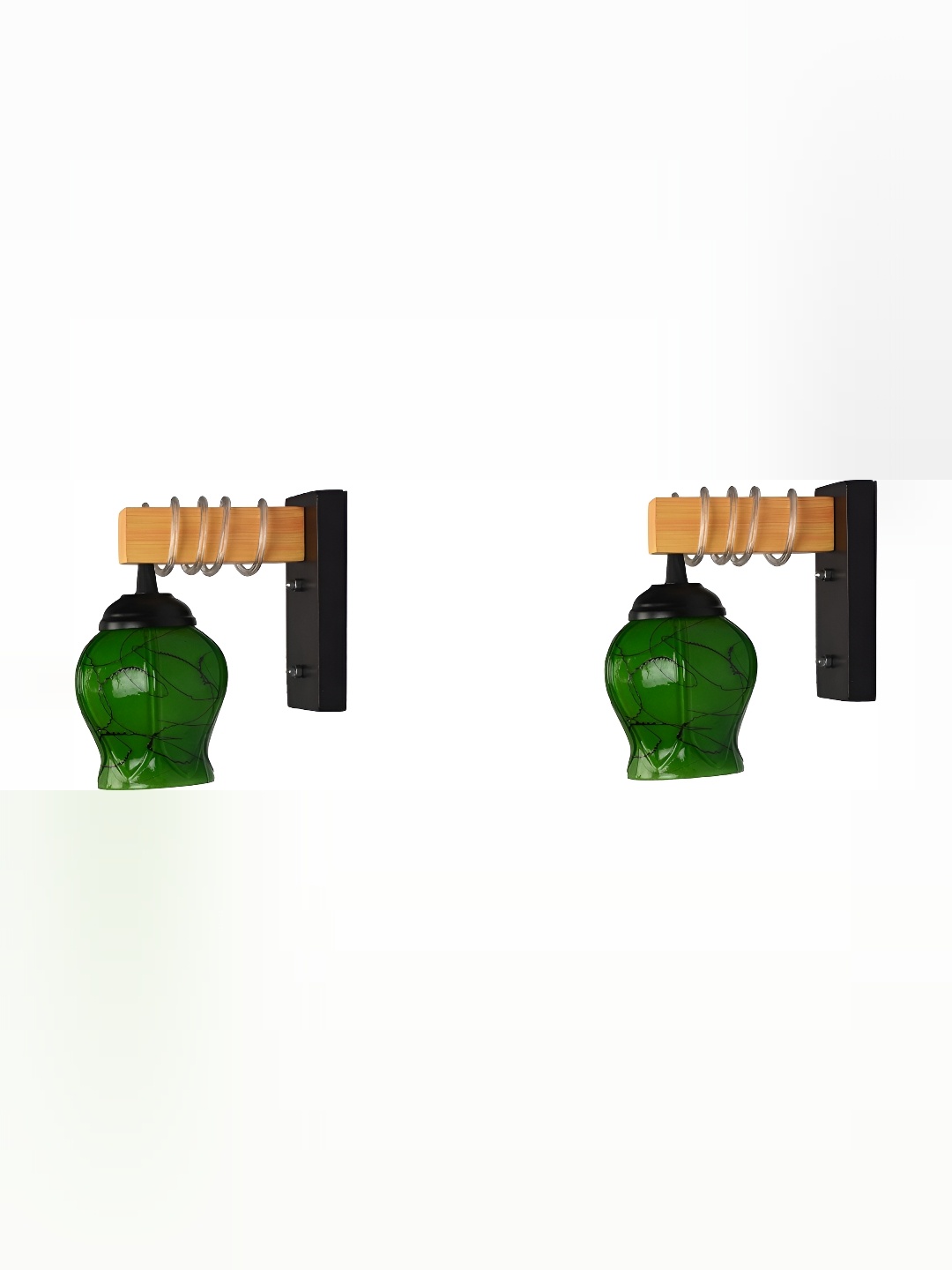 

1ST TIME Green & Black 2 Pieces Textured Glass Contemporary Wall Lamps