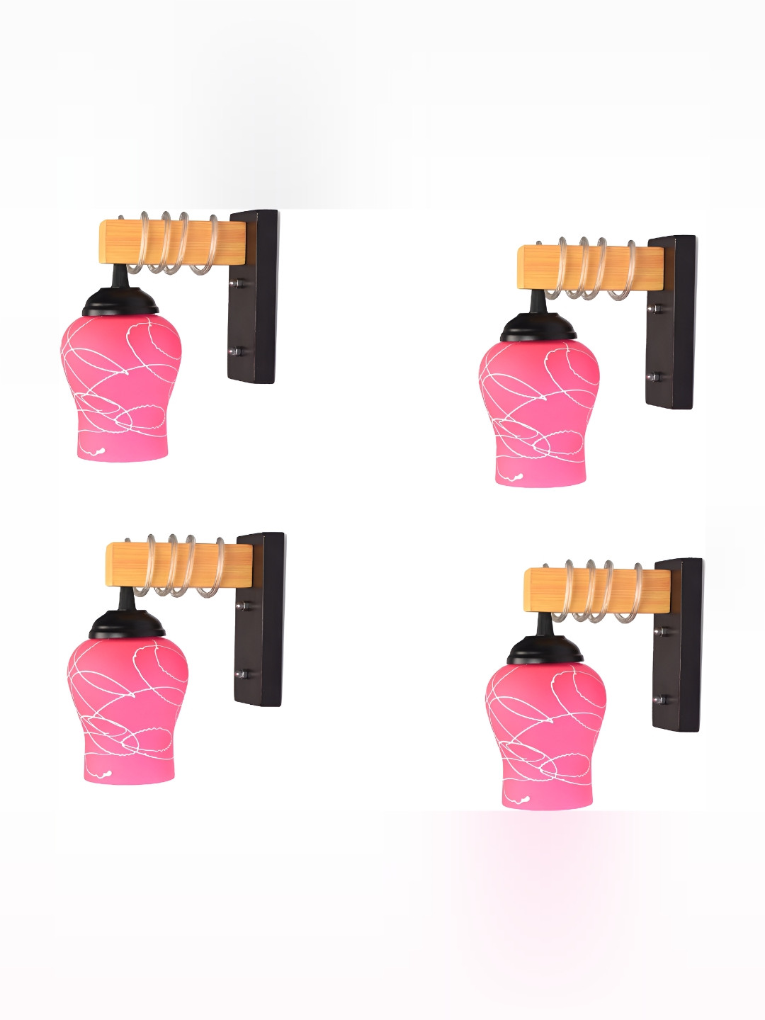 

1ST TIME Pink & White 4 Pieces Printed Glass Contemporary Wall Lamps