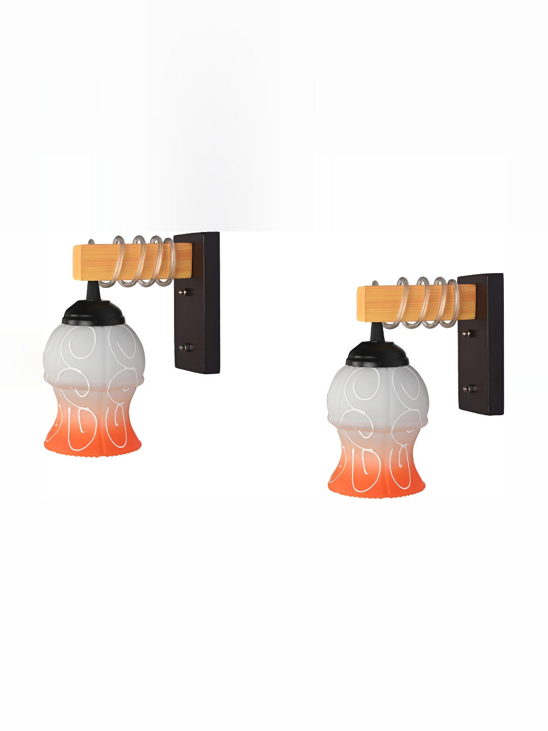 

1ST TIME Orange & White 2 Pieces Printed Glass Traditional Abstract Shaped Wall Lamps