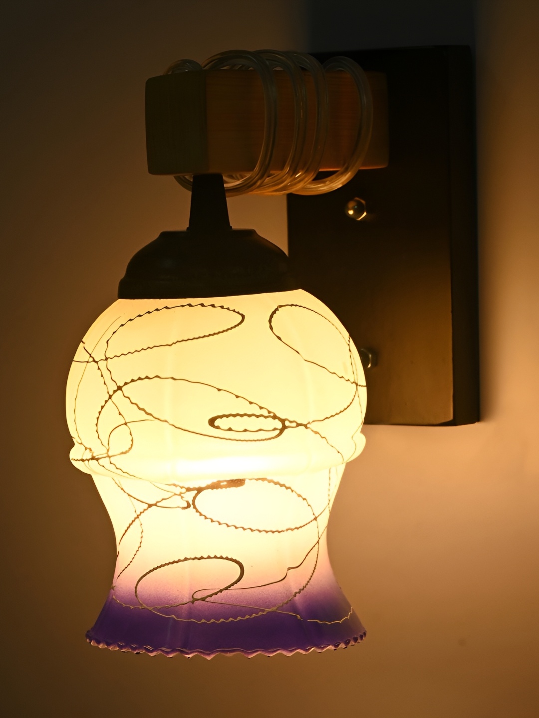 1ST TIME White & Blue Printed Contemporary Bell Shaped Glass Wall Lamp