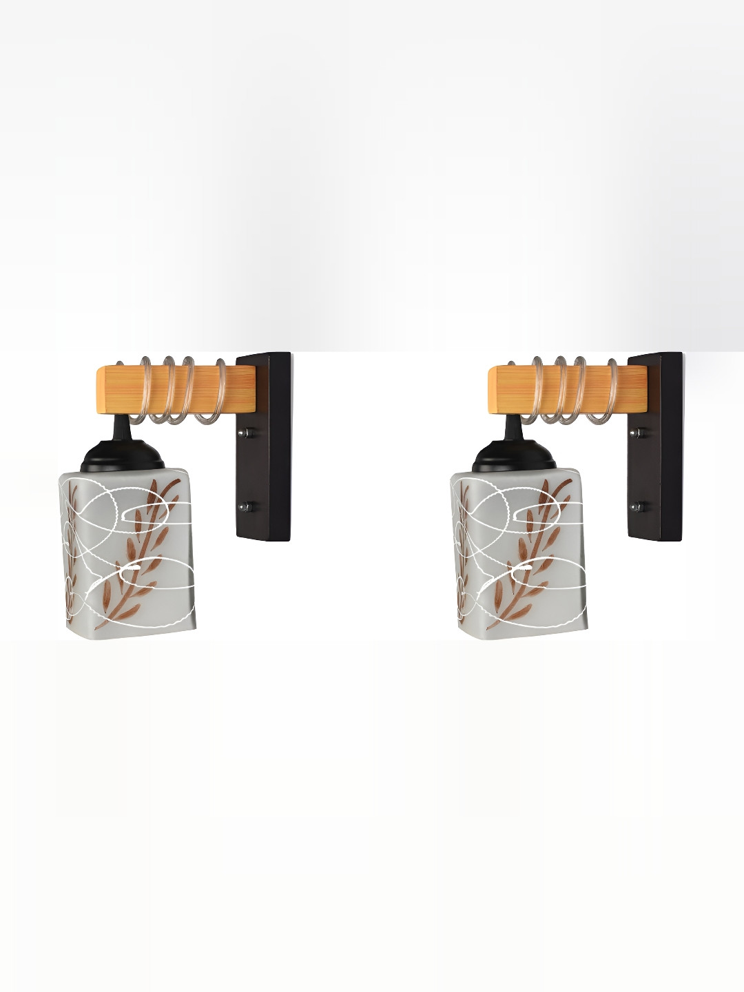 

1ST TIME White & Brown 2 Pieces Printed Glass Traditional Rectangle Shaped Wall Lamps