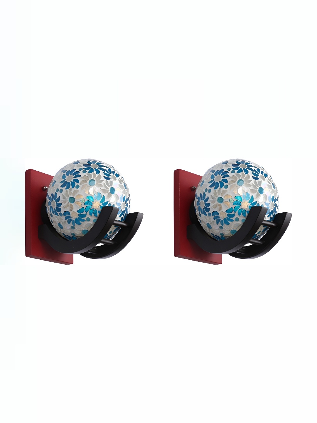 

1ST TIME Blue 2 Pieces Glass Textured Contemporary Spherical Shaped Wall Lamps