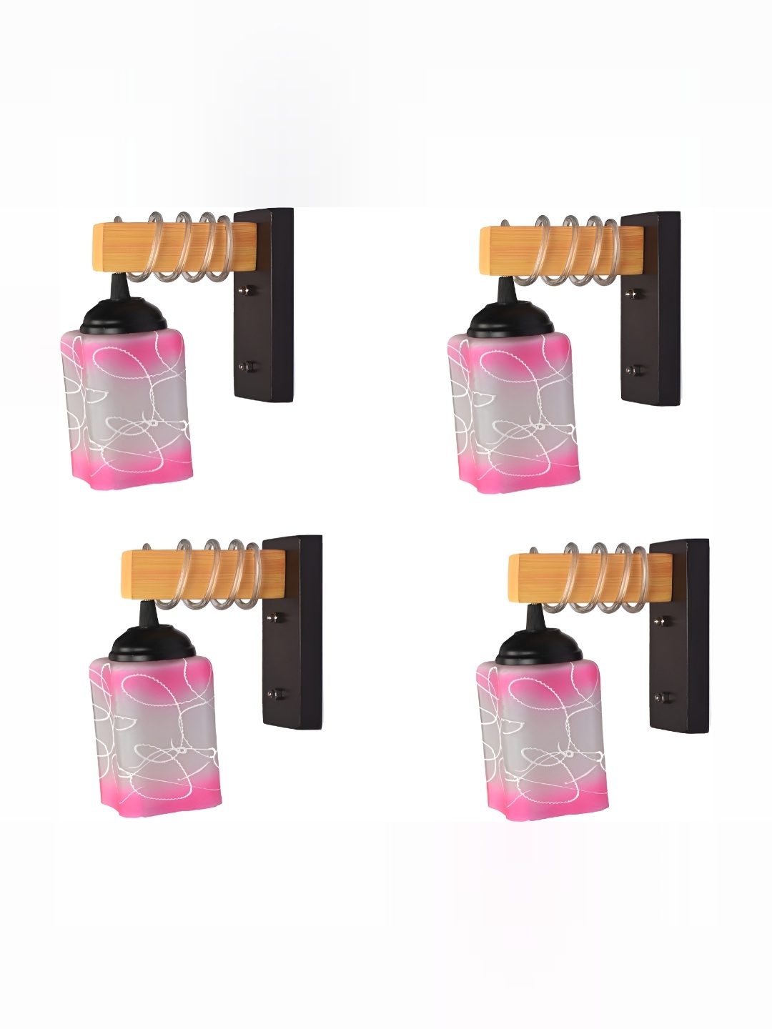 

1ST TIME Pink & Grey 4 Pcs Printed Glass Contemporary Rectangle Shaped Wall Lamps