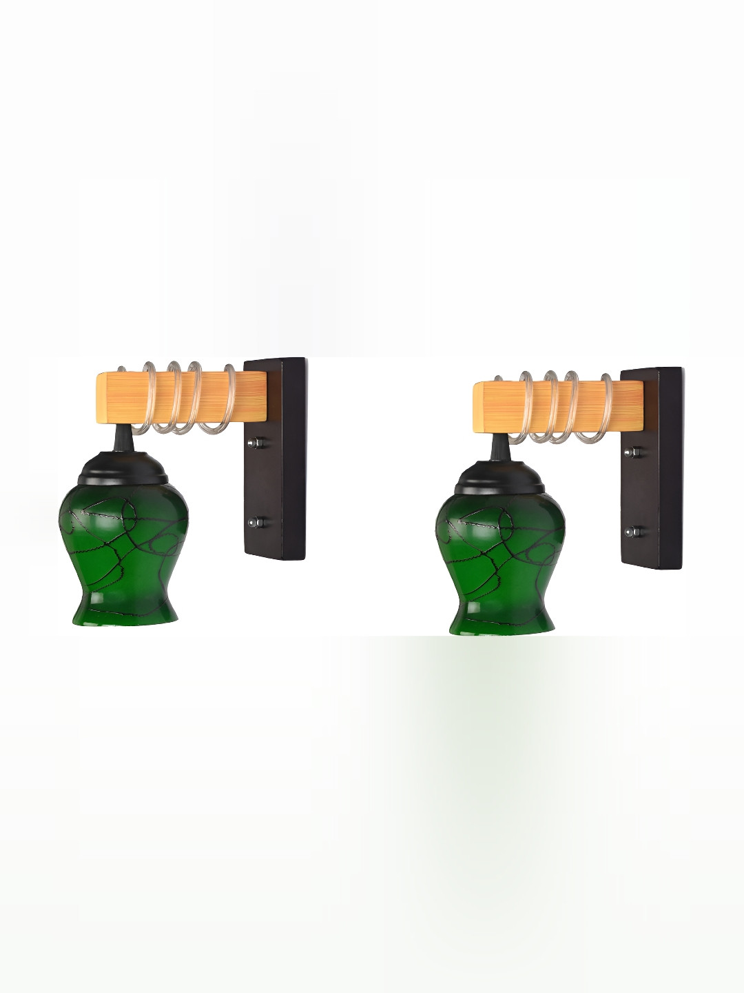 

1ST TIME Green & Black 2 Pieces Printed Glass Traditional Wall Lamp